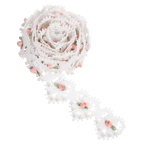 Gadpiparty Weiße Spitzenbordüre mit Herz und Blumenstickerei Perlenbesatz Besticktes Spitzenband zum Nähen Eleganter Vintage Stil für Brautkleider Hüte und DIY Bastelarbeiten von Gadpiparty