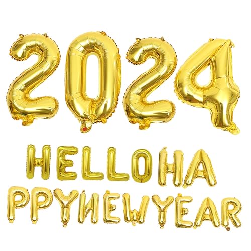 Gadpiparty Year Ballons Set Aluminiumfolie Partydeko Zahlenballons Gold Happy Year für Silvester Feier Fenster Tür Dekoration von Gadpiparty