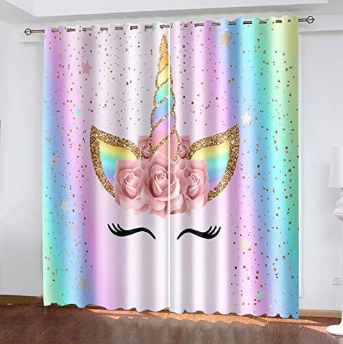 3D Blickdichte Gardinen Regenbogen-Einhorn 140(B) X160(H) cm Undurchsichtige Vorhänge Waschbar Langhaltig Hochwertig Wohnzimmer Schlafzimmer Küche Thermovorhang - Kinderzimmer Junge Mädchen Zimmer von Gadulu