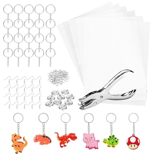 Gaethra 181 Stück Schrumpffolie Set, Schrumpffolie zum Bemalen, Schrumpffolien Set Nthält Schrumpfpapier, Schlüsselanhänger, Lochstanzer, Ohrhaken, Broschen und Offener Eisenring für DIY von Gaethra