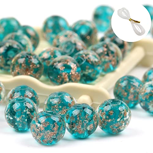 20 Stück Fruchtgrüne leuchtende Glasperlen, leuchten im Dunkeln, 8 mm, Goldsand, runde lose Perlen, DIY, Basteln, Halskette, verschenken, Kristall-Stretchschnur von Gaiett