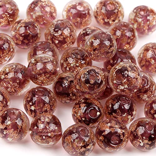 20 Stück violette leuchtende Glasperlen, 8 mm, zum Glühen im Dunkeln, Goldsand, runde lose Perlen, DIY, Basteln, Halskette, verschenken, Kristall-Stretchschnur von Gaiett