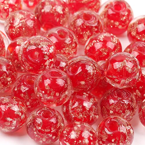 Rote leuchtende Glasperlen, 8 mm, leuchtet im Dunkeln, goldfarben, Sand, runde lose Perlen, DIY, Basteln, Halskette, verschenken, Kristall-Stretchschnur, 20 Stück von Gaiett