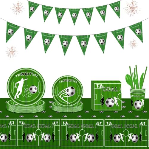 194 Stück Fußball-Party-Dekorationen – Fußball-Geburtstagsparty-Zubehör für 24 Personen, ideal für Club-Veranstaltungen und Sportveranstaltungen, inklusive Teller, Becher, Servietten, Besteck, Banner 194 Stück Fußball-Party-Dekorationen – Fußball-Geburtstagsparty-Zubehör für 24 Personen, ideal für Club-Veranstaltungen und Sportveranstaltungen, inklusive Teller, Becher, Servietten, Besteck, Banner von GalaHub