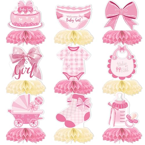 9 Stück rosa Babyparty-Dekorationen mit Waben, Willkommens-Baby-Mädchen-Tisch-Waben-Mittelstücke, Partyzubehör für Geschlecht oder Ankunft des Babys 9 Stück rosa Babyparty-Dekorationen mit Waben, Willkommens-Baby-Mädchen-Tisch-Waben-Mittelstücke, Partyzubehör für Geschlecht oder Ankunft des Babys von GalaVee