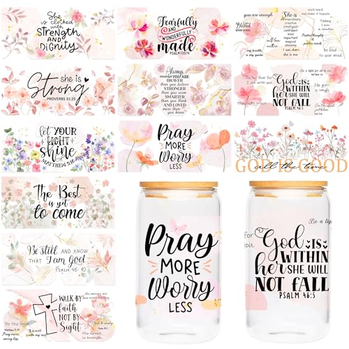 Bibelvers UV DTF Cup Wraps, 12 Blatt christliche inspirierende Zitate Aufkleber mit rosa Blumenmotiven, wasserdichte religiöse Transfers für 473 ml Trinkgläser, DIY Handwerk Bibelvers UV DTF Cup Wraps, 12 Blatt christliche inspirierende Zitate Aufkleber mit rosa Blumenmotiven, wasserdichte religiöse Transfers für 473 ml Trinkgläser, DIY Handwerk von GalaVee