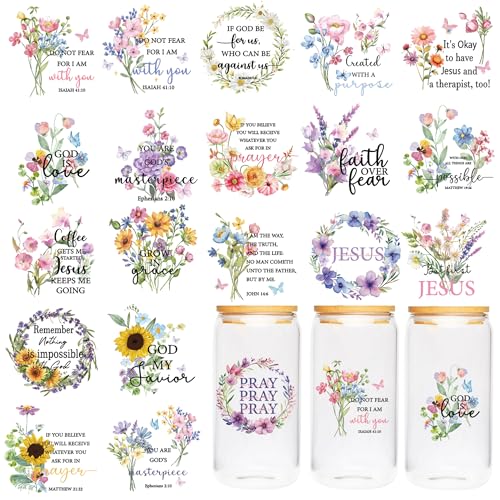 Bibelvers UV DTF Cup Wraps, 20 Blatt christliche inspirierende Zitate Aufkleber mit floralen Designs, wasserdichte religiöse Transfers für 473 ml Trinkgläser, DIY Handwerk und Geschenke Bibelvers UV DTF Cup Wraps, 20 Blatt christliche inspirierende Zitate Aufkleber mit floralen Designs, wasserdichte religiöse Transfers für 473 ml Trinkgläser, DIY Handwerk und Geschenke von GalaVee