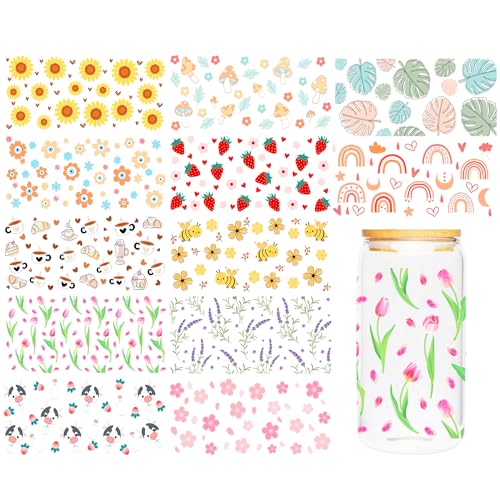 Boho UV DTF Cup Wraps - 12 Blatt Transferaufkleber für 473.6 g Glas, Blumengänseblümchen, Regenbogen, Erdbeere, Biene, Pilz, DIY-Aufkleber für Tassen, Geschenke für Freunde Boho UV DTF Cup Wraps - 12 Blatt Transferaufkleber für 473.6 g Glas, Blumengänseblümchen, Regenbogen, Erdbeere, Biene, Pilz, DIY-Aufkleber für Tassen, Geschenke für Freunde von GalaVee
