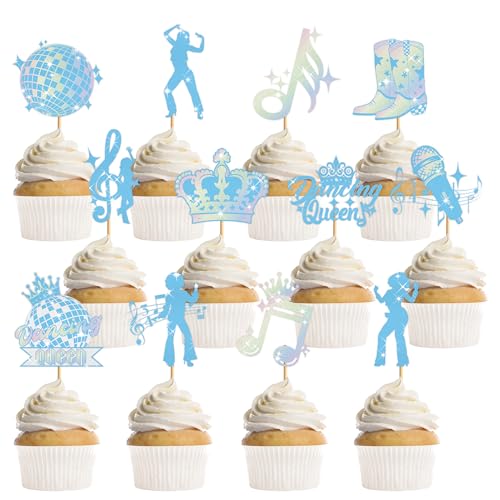Cupcake-Aufsätze mit tanzender Königin, Disco-Musik, 17. Geburtstag, Party, Cupcake-Picks für Teenager-Mädchen, Blau, Retro-Tanz-Themenpartyzubehör (12 Designs), 24 Stück von GalaVee