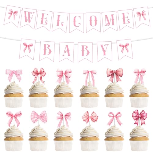 Rosa Schleife Geburtstagsparty-Dekorationen, inklusive 2 Banner, 12 Kuchenaufsätze, süße Babyparty-Partyzubehör, Dekoration für Mädchen, Geschlechtsoffenbarung, Kinderzimmerfeier Rosa Schleife Geburtstagsparty-Dekorationen, inklusive 2 Banner, 12 Kuchenaufsätze, süße Babyparty-Partyzubehör, Dekoration für Mädchen, Geschlechtsoffenbarung, Kinderzimmerfeier von GalaVee