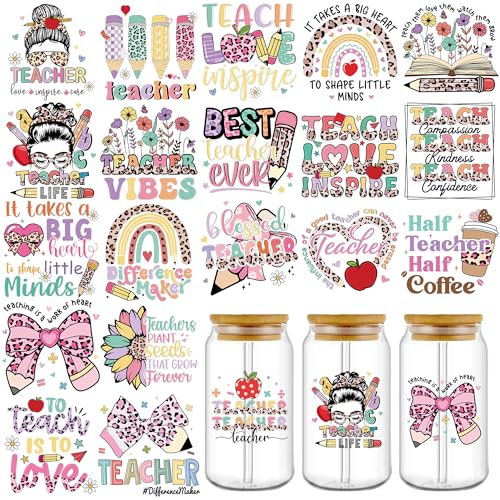 UV-DTF-Aufkleber für Lehrer, UV-DTF-Aufkleber für 473 ml Glasbecher, Leopardenschleife, zum Aufreiben, wasserdicht, für Wasserflaschen, 20 Stück UV-DTF-Aufkleber für Lehrer, UV-DTF-Aufkleber für 473 ml Glasbecher, Leopardenschleife, zum Aufreiben, wasserdicht, für Wasserflaschen, 20 Stück von GalaVee