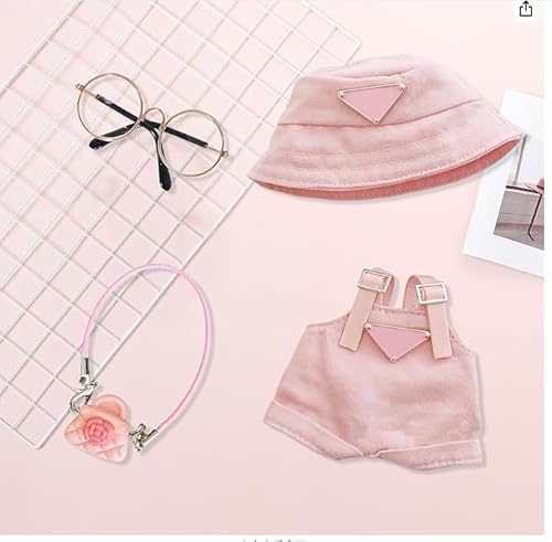 Galenecx Kleidung Kompatibel mit Labubu Puppen, Kleidung für 17 cm Plüsch, Trägern, Mütze, Brille, Blumentasche, Puppenaccessoires, Süße Puppenkleidung DIY Geschenk(Keine Puppe) von Galenecx