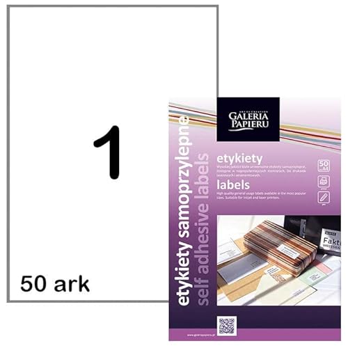 50 Universal-Etiketten weiß Uni A4 297 x 210 mm, 50 Bogen A4, vollflächig selbstklebende Etiketten von Galeria Papieru