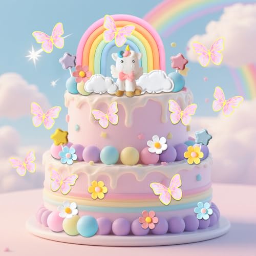 Einhorn-Partyzubehör – Regenbogen-Kuchenaufsatz und Dekoration – Einhorn-Partygeschenke, 47-teilig von GallaRato