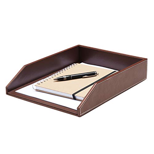 Gallaway Leather Briefablage, Schreibtisch-Organizer – Premium-PU-Leder-Tablett, Dokumentenhalter passend für A4-Papier, stapelbare Schubladen für zusätzliche Schreibtisch-Aufbewahrung (braun) von Gallaway Leather