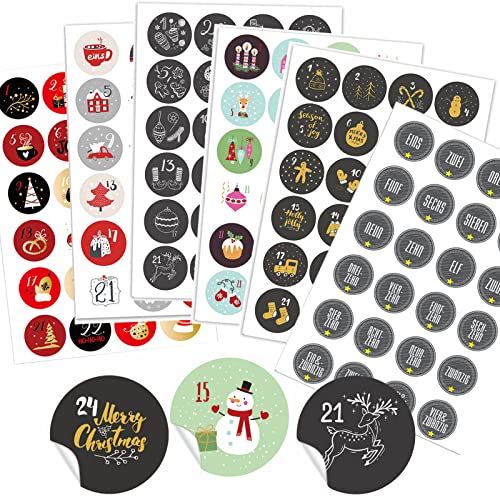 6 x 24 verschiedene Adventskalender Zahlen Aufkleben - 24 Sticker Nummern Aufkleber für Weihnachten zum Selber Basteln und Dekorieren, Runde Weihnachtskalender Zahlenaufkleber 40 mm 6 x 24 verschiedene Adventskalender Zahlen Aufkleben - 24 Sticker Nummern Aufkleber für Weihnachten zum Selber Basteln und Dekorieren, Runde Weihnachtskalender Zahlenaufkleber 40 mm von Gallop Chic