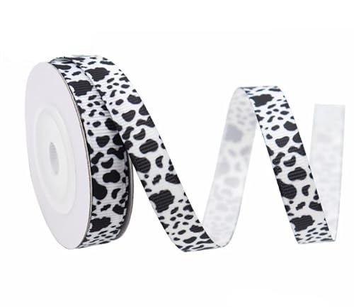 Ripsband mit Tierdruck, Kuhkunst, 1 cm, Weiß / Schwarz, Geschenkpapier für Geschenkverpackung, Schleifenherstellung, Geschenkband, 20 Meter von Galyacht
