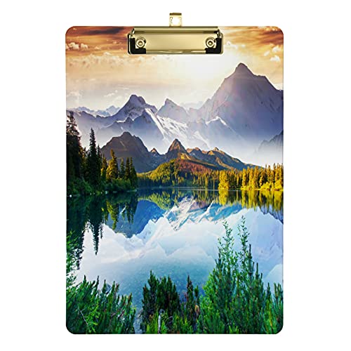 Klemmbretter aus Acryl, Motiv: Berglandschaft, Baum, Wasser, niedriges Profil, für Studenten, Klassenzimmer, Schule, Büro, 31,8 x 22,9 cm, goldfarbener Clip Klemmbretter aus Acryl, Motiv: Berglandschaft, Baum, Wasser, niedriges Profil, für Studenten, Klassenzimmer, Schule, Büro, 31,8 x 22,9 cm, goldfarbener Clip von Gambo