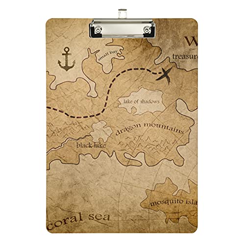 Piraten-Schatzkarte, Vintage-Klemmbretter für Kinder, Studenten, Damen, Herren, Buchstabengröße, Kunststoff, flaches Profil, 22,9 x 31,8 cm, silberfarbener Clip Piraten-Schatzkarte, Vintage-Klemmbretter für Kinder, Studenten, Damen, Herren, Buchstabengröße, Kunststoff, flaches Profil, 22,9 x 31,8 cm, silberfarbener Clip von Gambo