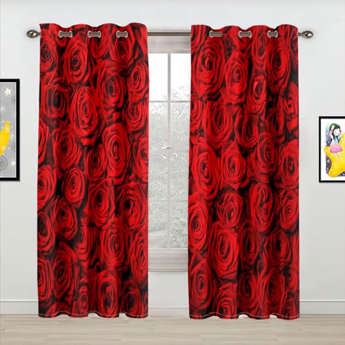 Vorhänge Blume Rot Blickdichte Vorhänge Mit Ösen Gardinen 2 Stück, Thermovorhang Ösenvorhang Für Schlafzimmer Wohnzimmer Vorhänge Blume Rot Blickdichte Vorhänge Mit Ösen Gardinen 2 Stück, Thermovorhang Ösenvorhang Für Schlafzimmer Wohnzimmer von Gambo