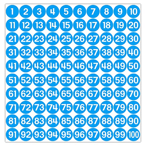 GamesMonkey® - Etiketten Zahlen Aufkleber Kreise - Hellblau - von 1 bis 100 - (100-500 - 2500 Stück) (10-25 mm) Vinyl - Fortlaufende Bestandsaufnahme (10 mm - 1,0 cm, 100 Stück - 1 Blatt) von GamesMonkey