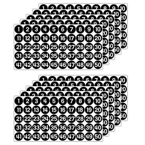 GamesMonkey® - Etiketten Zahlen Aufkleber Kreise - Schwarz - von 1 bis 50 - (50-500 - 2500 Stück) (10-25 mm) Wasserfestes Vinyl - Inventare (10 mm - 1,0 cm, 500 Stück - 10 Blätter) von GamesMonkey
