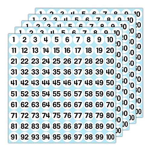 GamesMonkey® - Etiketten Zahlen Aufkleber Kreise - Weiß - von 1 bis 100 - (100-500 - 2500 Stück) (10-25 mm) Wasserdichtes Vinyl - Aufeinanderfolgende Inventare (25 mm - 2,5 cm, 500 Stück - 5 Blätter) von GamesMonkey