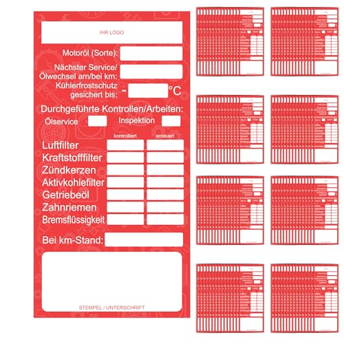 GamesMonkey® - Kundendienst und Inspektionsaufkleber - Werkstatt Serviceaufkleber - Ölwechselanhänger und Inspektionszettel zum Beschriften – Ölwechsel - Ölzettel Anhänger Werkstatt (100, Rot) von GamesMonkey