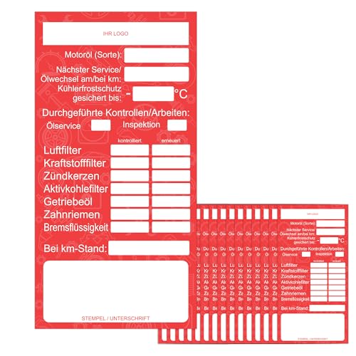 GamesMonkey® - Kundendienst und Inspektionsaufkleber - Werkstatt Serviceaufkleber - Ölwechselanhänger und Inspektionszettel zum Beschriften – Ölwechsel - Ölzettel Anhänger Werkstatt (15, Rot) von GamesMonkey