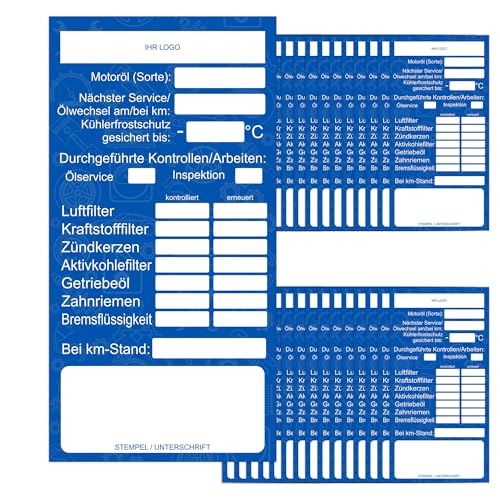 GamesMonkey® - Kundendienst und Inspektionsaufkleber - Werkstatt Serviceaufkleber - Ölwechselanhänger und Inspektionszettel zum Beschriften – Ölwechsel - Ölzettel Anhänger Werkstatt (30, Blau) von GamesMonkey