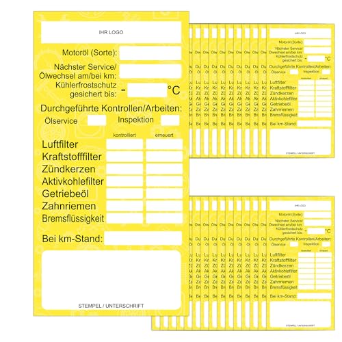 GamesMonkey® - Kundendienst und Inspektionsaufkleber - Werkstatt Serviceaufkleber - Ölwechselanhänger und Inspektionszettel zum Beschriften – Ölwechsel - Ölzettel Anhänger Werkstatt (30, Gelb) von GamesMonkey