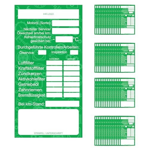 GamesMonkey® - Kundendienst und Inspektionsaufkleber - Werkstatt Serviceaufkleber - Ölwechselanhänger und Inspektionszettel zum Beschriften – Ölwechsel - Ölzettel Anhänger Werkstatt (60, Grün) von GamesMonkey