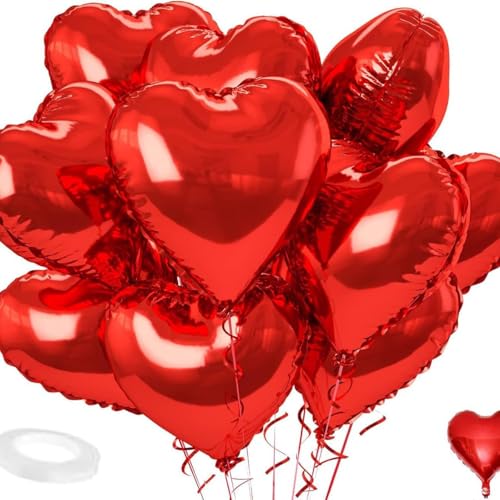 10 Stück Folienballon Rot, Herzluftballons Hochzeit, Herz Helium Luftballons, Herzballons Geeignet für Hochzeitsfeier, Anniversary, Verlobung, Geburtstag, Valentinstag Party Deko von Gammaeon