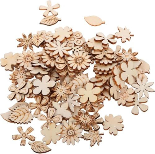 100 unlackierte Blumenausschnitte aus Birkenholz, 1,2 mm dick, natürliche Holzblätter, Bastelbedarf für DIY-Dekoration, Scrapbooking und Heimdekoration (100 Stück) von Gammaeon
