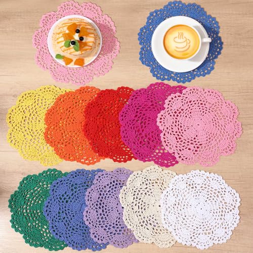 Gandeer 10 Stück 20,3 cm niedliche Häkeldeckchen Häkelblumen-Untersetzer, handgefertigt, farbige Baumwoll-Untersetzer, runde Spitzen-Tischsets mit Blumenmustern, Deckchen-Set für Hochzeit, Party Gandeer 10 Stück 20,3 cm niedliche Häkeldeckchen Häkelblumen-Untersetzer, handgefertigt, farbige Baumwoll-Untersetzer, runde Spitzen-Tischsets mit Blumenmustern, Deckchen-Set für Hochzeit, Party von Gandeer