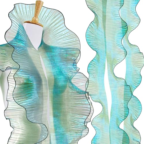 Ganeen 16 Yards Schillernde Rüschen, plissiert, Spitzenborte im Retro-Stil, Organza-Stoffbesatz, dekorative Rüschenborte zum Nähen, Kleid, Tasche, Kostüm, Kuchendekoration, Trimmen und Basteln (grün) von Ganeen