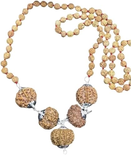 Rudraksha Kombination aus Business Power Executives & Businessmen 7, 7, 8, 11, 12 Mukhi Nepal in reinen Silberkappen mit Rudraksha-Mala (winzig) von Ganesha Arts