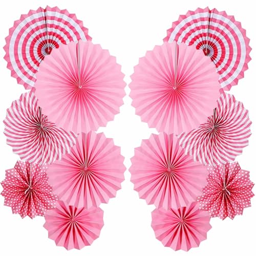 12er Set Party Deko Papierfächer, Hängende Papier Fächer Dekoration für Party Hochzeit Geburtstag Festival Weihnachten Event Karneval (pink) von GangGangBAO
