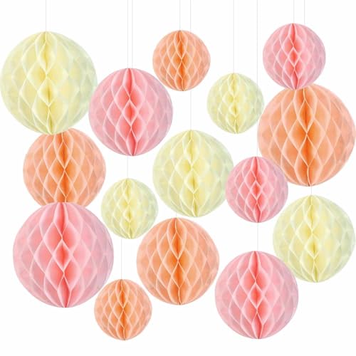 15 Stück Papier Wabenbälle, Beige Seidenpapier Honeycomb Balls Rosa Hängende Wabenbäll Party Dekoration für Geburtstag Hochzeit Graduierung Baby Shower 6/8/10inch (beige rosa) von GangGangBAO
