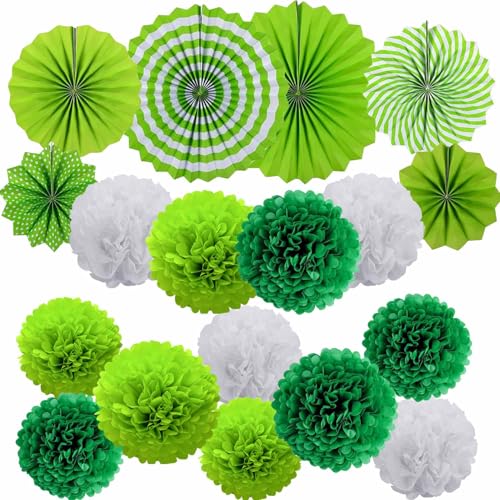 18 Stück Papier Party Deko-Set, Papier Pompoms Dekorationen Papiers Fächer Pompoms für Hochzeits Party Geburtstags Karneval Festival Baby Shower (grün) von GangGangBAO