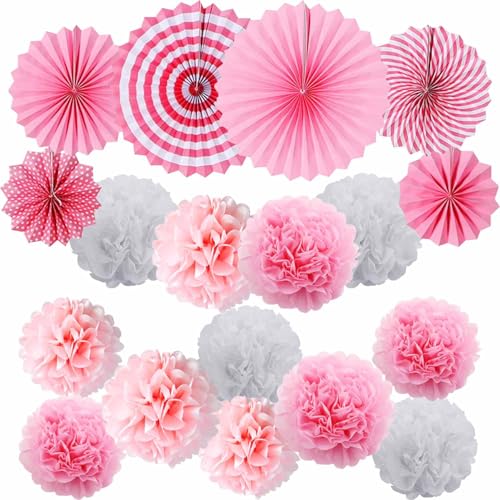18 Stück Papier Party Deko-Set, Papier Pompoms Dekorationen Papiers Fächer Pompoms für Hochzeits Party Geburtstags Karneval Festival Baby Shower (rosa) von GangGangBAO