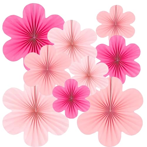 9 Stück Papier Fächer Dekoration, Papierblumen zum Aufhängen Rosa Beige Orange Blumen Papier Set für Hochzeit Geburtstag Baby Shower Tischdeko Backdrop Garland Party Deko (Hellrosa rosa) von GangGangBAO