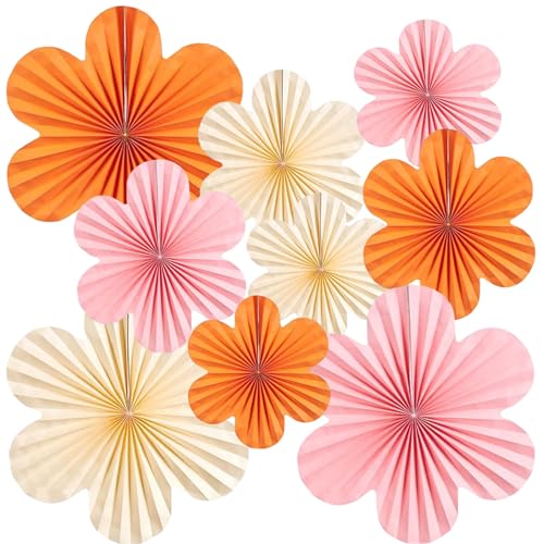 9 Stück Papier Fächer Dekoration, Papierblumen zum Aufhängen Rosa Beige Orange Blumen Papier Set für Hochzeit Geburtstag Baby Shower Tischdeko Backdrop Garland Party Deko (Rose beige) von GangGangBAO