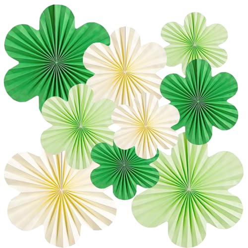 9 Stück Papier Fächer Dekoration, Papierblumen zum Aufhängen Rosa Beige Orange Blumen Papier Set für Hochzeit Geburtstag Baby Shower Tischdeko Backdrop Garland Party Deko (grün beige) von GangGangBAO