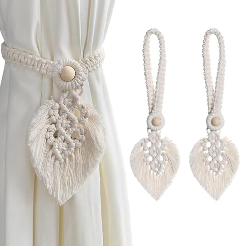 Vorhang Raffhalter, 2 Stück Raffhalter Boho Vorhanghalter Baumwolle Makramee Gardinenhalter Vorhang Seil Vorhanghalter Vorhangclips für Büro Zimmer Hochzeit Deko von GangGangBAO