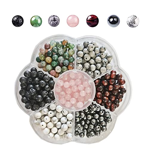 GangGangHao 350 Stück 4 mm Naturstein runde Perlen Kristalle Energie Heilung echter echter Stein DIY Charm glatte Perlen für Armband, Halsketten, Ohrringe, Schmuckherstellung (4 mm, 7 Farben A) von GangGangHao