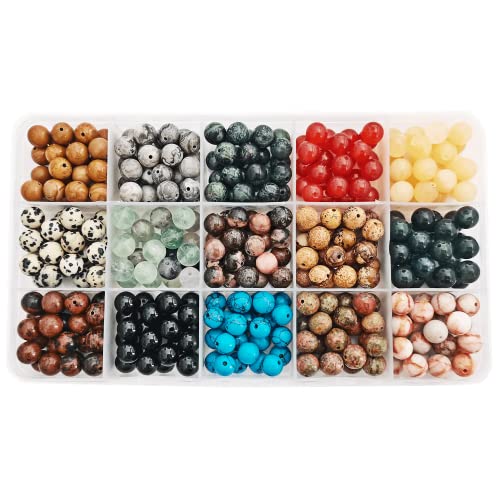 GangGangHao 375 Stück 8 mm echte natürliche runde Steinperlen glatte Kristalle lose Edelsteine mehrfarbig gemischt DIY für Schmuckherstellung (8 mm, 15 Farben Mix-S1) von GangGangHao