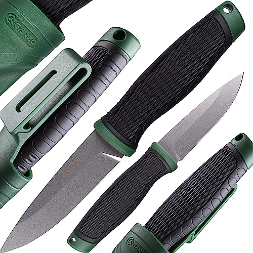 Ganzo G806-GR Feststehendes Messer, 8CR14 Edelstahlklinge, ergonomischer Anti-Rutsch-Griff, Camping, Jagd, Angeln, Outdoor, EDC-Messer mit Scheide (Grün) von Firebird