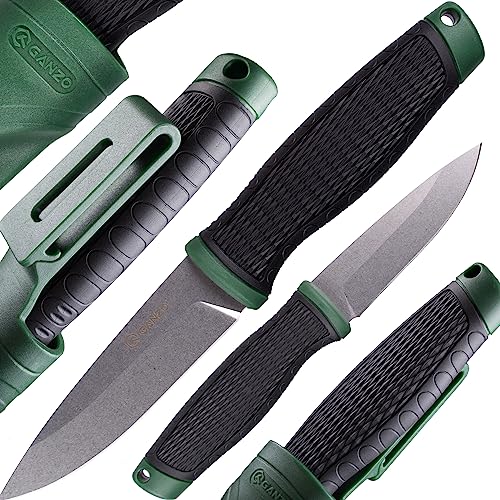 Ganzo G806-GR Feststehendes Messer, 8CR14 Edelstahlklinge, ergonomischer Anti-Rutsch-Griff, Camping, Jagd, Angeln, Outdoor, EDC-Messer mit Scheide (Grün) von Ganzo