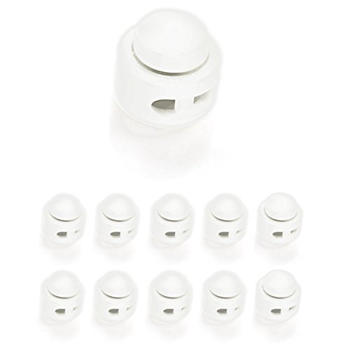 Ganzoo Kordelstopper 2-Loch 4mm rund, 10 Stück, Federverschluss Druckknopf, Tanka, Kordelklemme für Seile, Schnürsenkel, Kordeln, Schnur, Rucksack, Schnellverschluss, Seilstopper, Kunststoff, weiß von Ganzoo